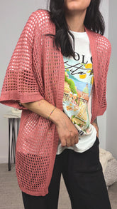 Cárdigan de Punto Calado Teja